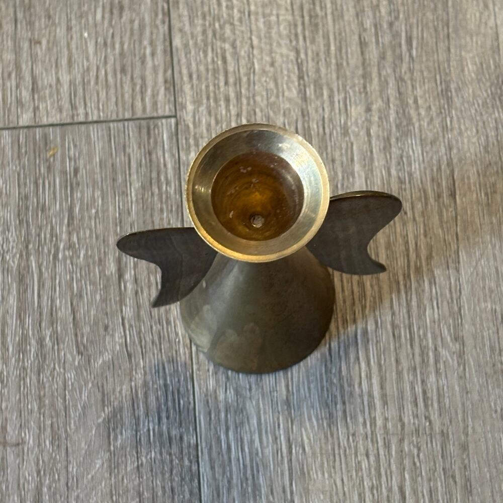 Vintage Brass Angel Candlestick Holder Winged Taper Candle Holder 4in Christmas - Picture 3 of 4
